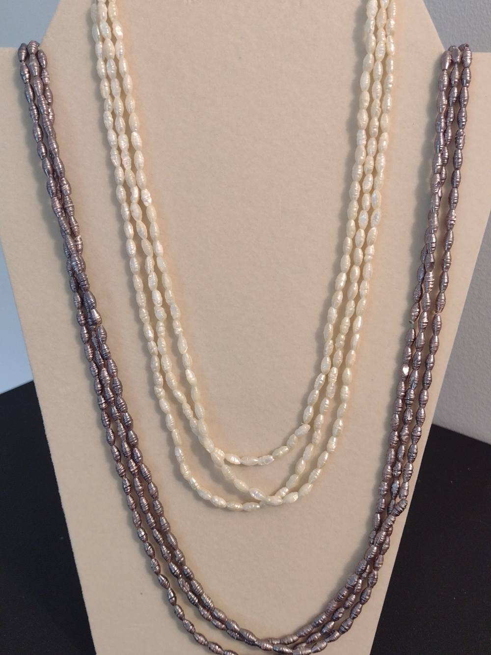 Six Single Strand Pearl Necklace Set in Cream and Taupe